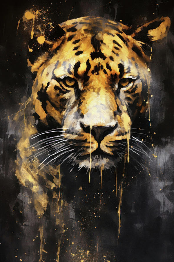 Jaguar Digital Art - Jaguar in black and gold by Imagine ART