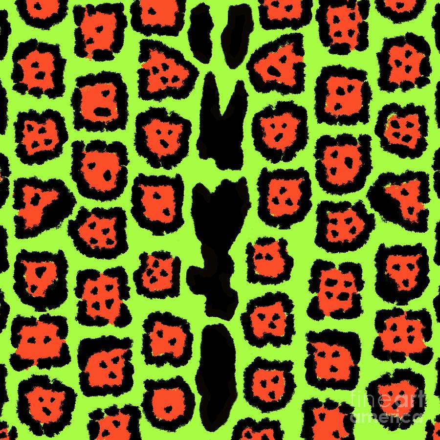 Jaguar Pattern in Orange Papaya on Lime Green Digital Art by Colleen Cornelius