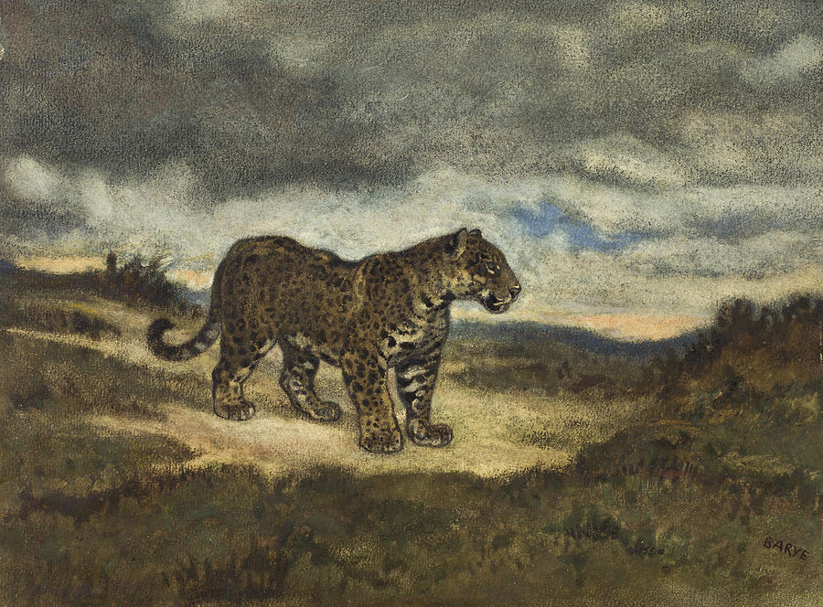 Jaguar Standing Drawing by Antoine Louis Barye