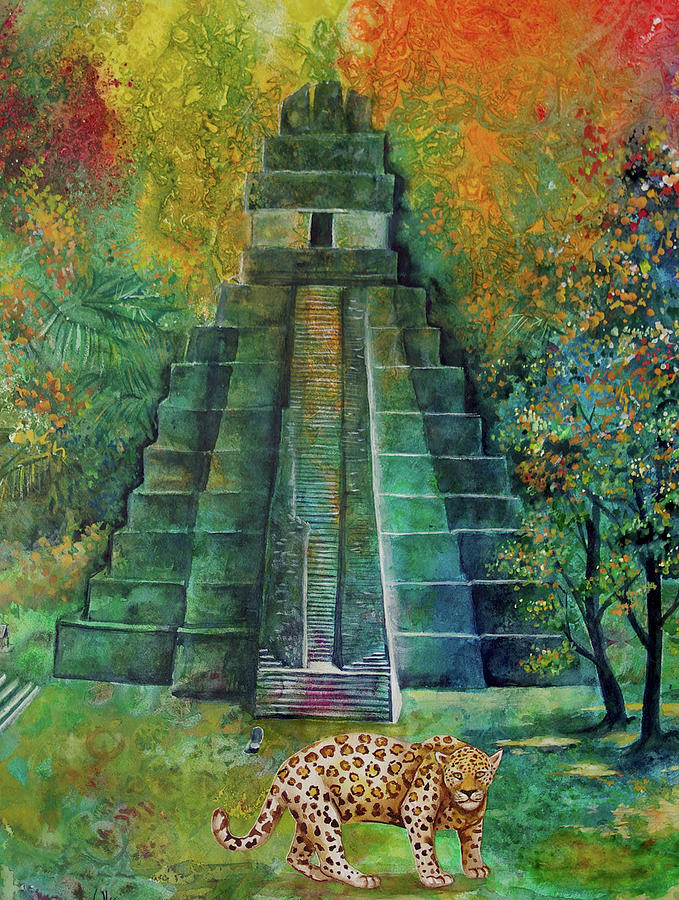 Jaguar Temple Tikal Painting by Shelly Leitheiser