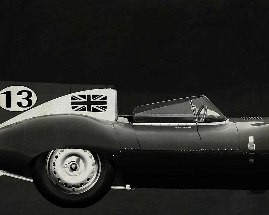Jaguar Type D 1956 B W side Painting by Jan Keteleer