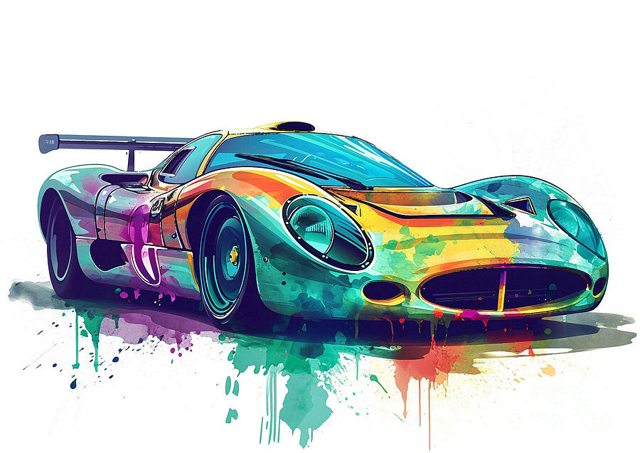 Race Car Painting - Jaguar XJR15 auto vibrant colors by Clark Leffler