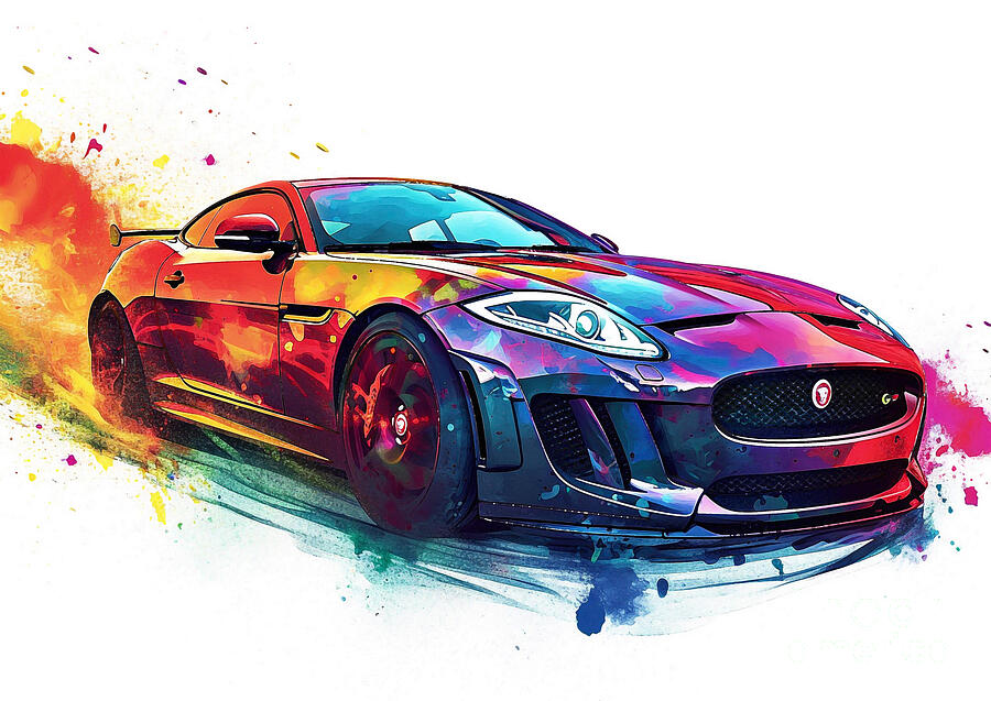 Abstract Painting - Jaguar XKRS GT auto vibrant colors by Clark Leffler