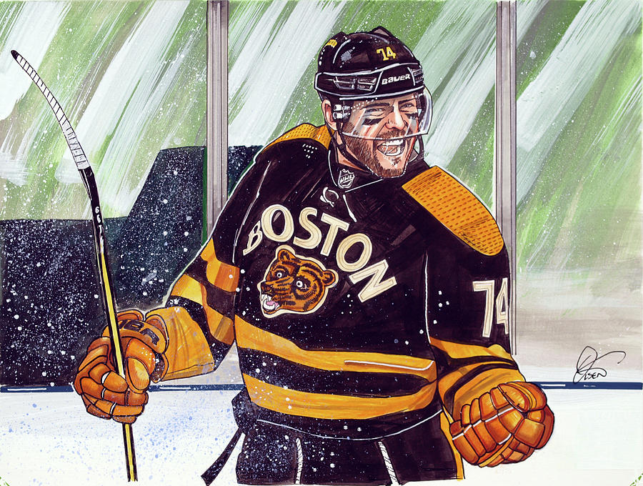 Boston Bruins Drawing - Jake DeBrusks 2023 Winter Classic Goal by Dave Olsen