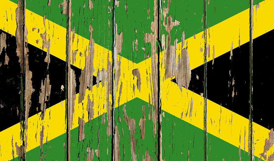 Jamaica Flag Peeling Paint Distressed Barnwood Mixed Media