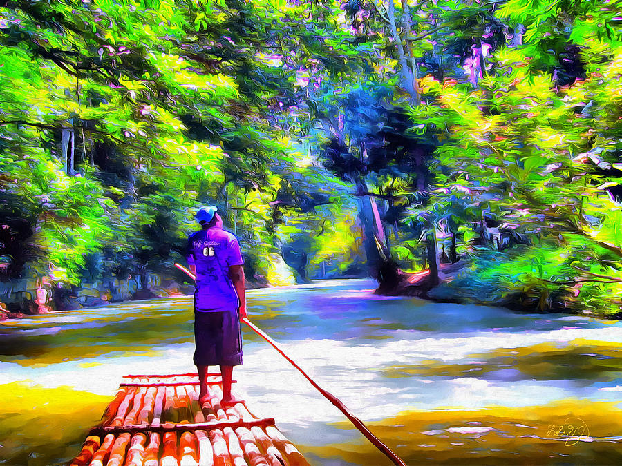 Tree Painting - Jamaican River Raft Ride J001 by Lola Villalobos