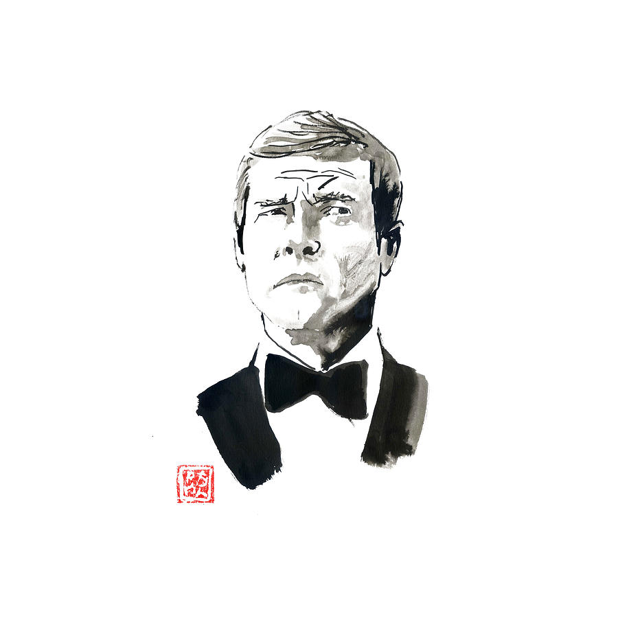 Roger Moore Drawing - James Bond Roger Moore by Pechane Sumie