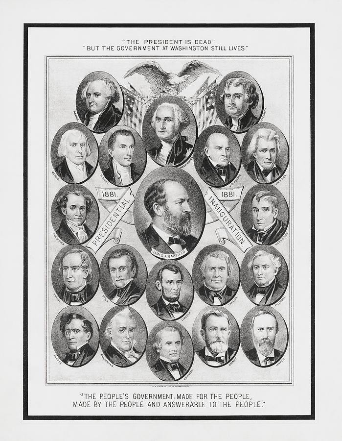 George Washington Drawing - James Garfield and Other Presidential Portraits - 1881 by War Is Hell Store