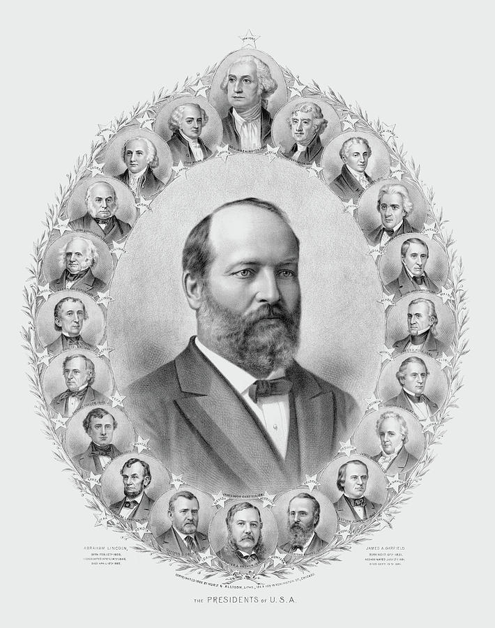 James Garfield and The Presidents of USA - Circa 1882 Drawing by War Is Hell Store