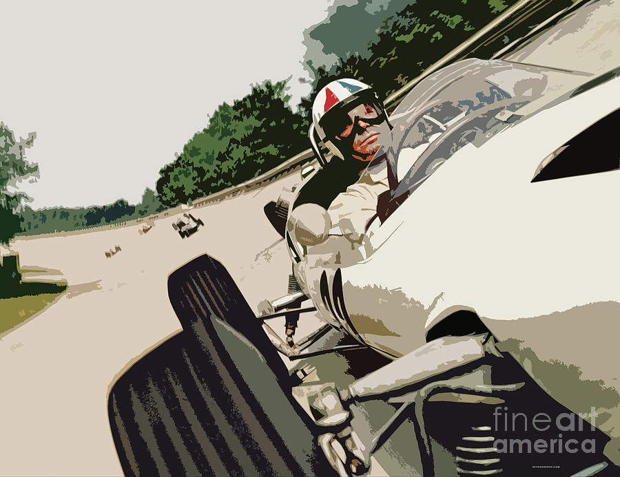 James Garner in a dramatic race scene from the 1966 film Grand Prix Digital Art by Retrographs