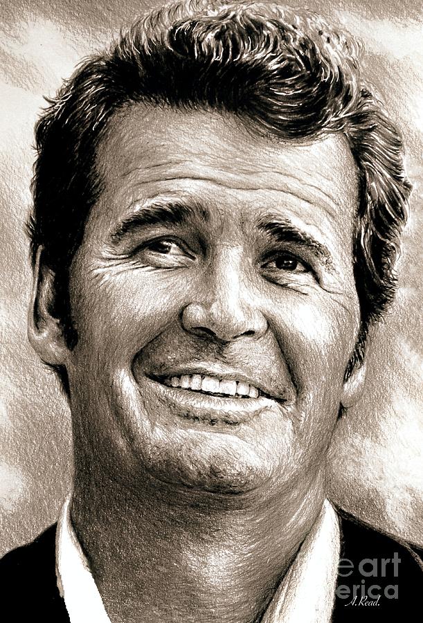 James Garner sepia ver Drawing by Andrew Read