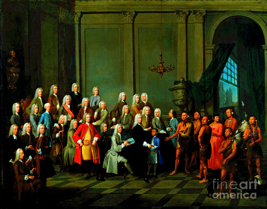 James Oglethorpe Presenting Tomochichi and Other Yamacraw Indians to Georgia Trustees July 3 1734 Painting by Peter Ogden