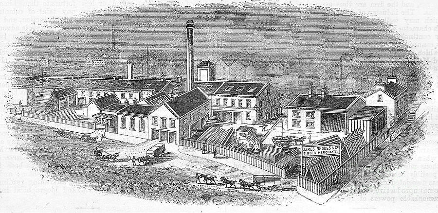 James Rhodes and Co, Timber merchants, Bradford 1893 Drawing by Mick Flynn