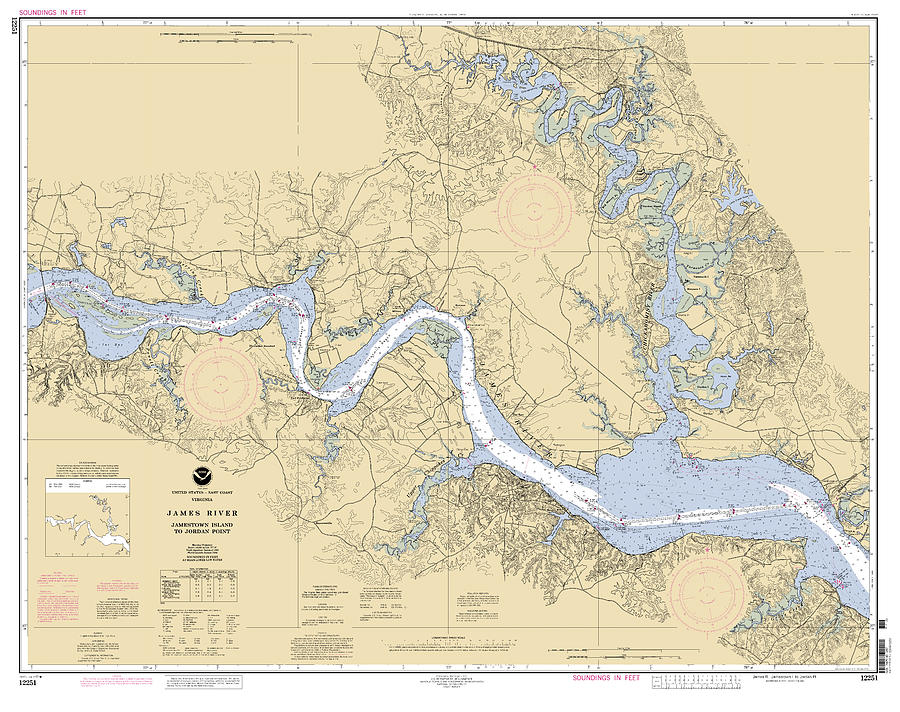 James River Jamestown Island to Jordan Point, NOAA Chart 12251 Digital Art by Nautical Chartworks