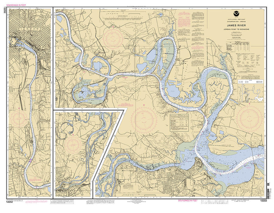 James River Jordan Point to Richmond, NOAA Chart 12252 Digital Art by Nautical Chartworks