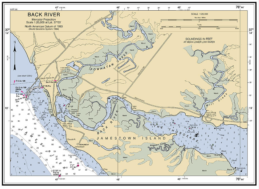 James River Newport News to Jamestown Island, Back River, NOAA Chart 12248_3 Digital Art by Nautical Chartworks