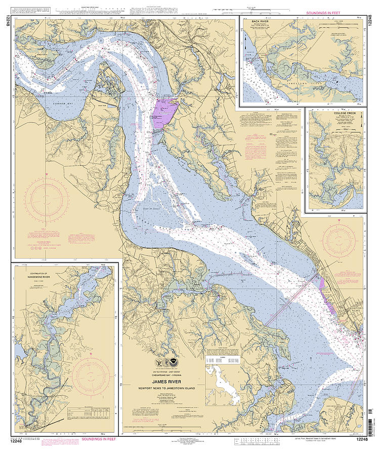 James River Newport News to Jamestown Island, NOAA Chart 12248 Digital Art by Nautical Chartworks