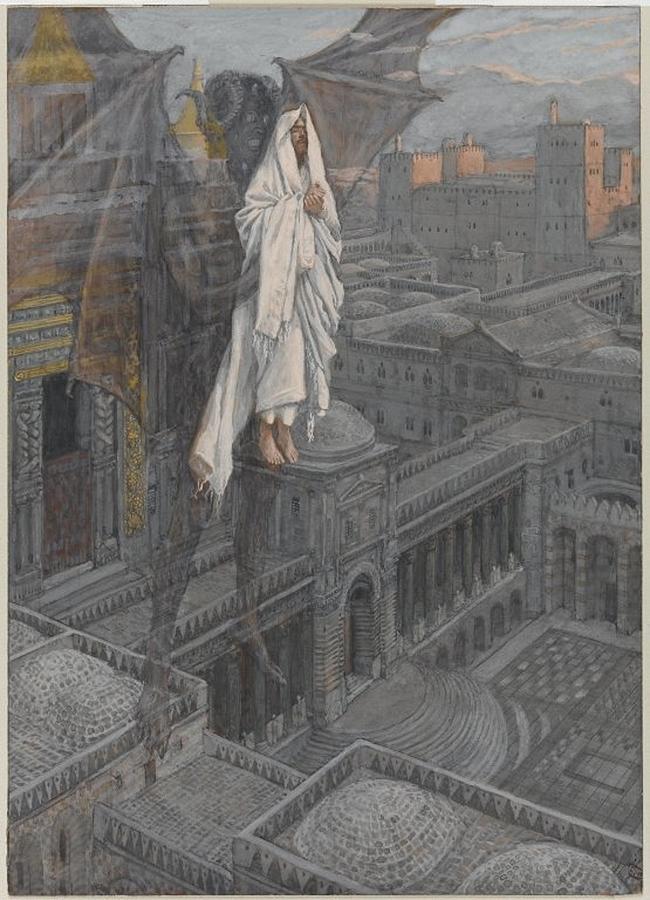 James Tissot - Jesus Carried up to a Pinnacle of the Temple Jesus porte sur le pinacle du Temple Painting by Les Classics