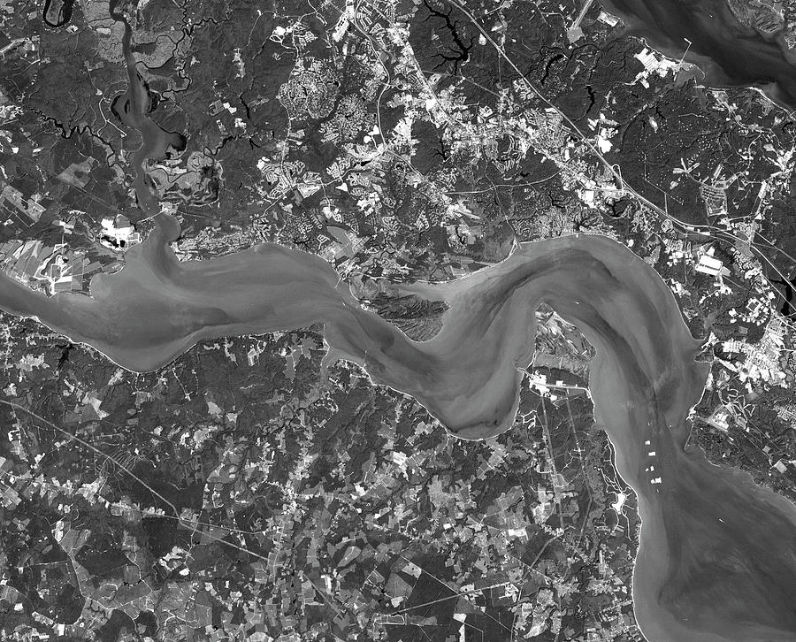Jamestown Island Virginia Colony from Space BW Photograph by Bob Pardue