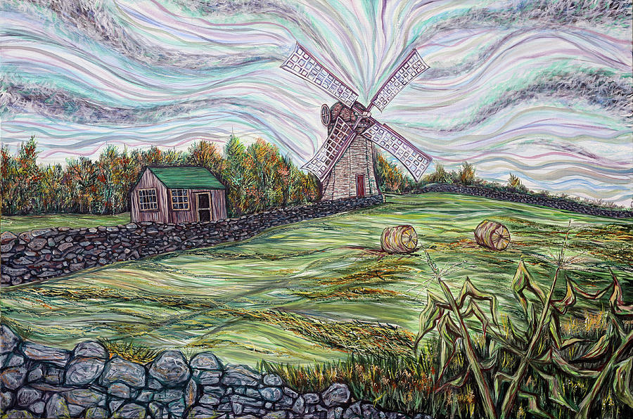 Landscape Painting - Jamestown Windmill Fall by Matthew Stuart