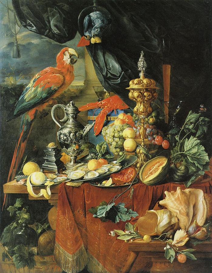 Jan Davidsz de Heem - A Richly Laid Table with Parrots Painting by Les Classics