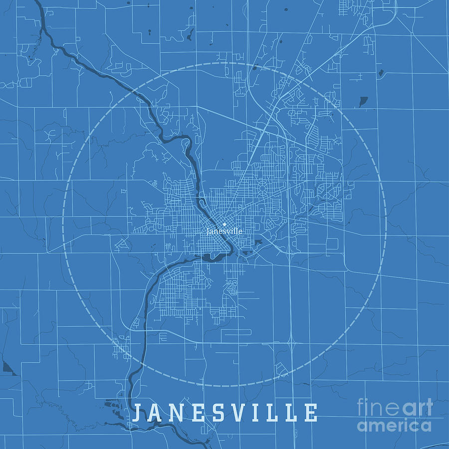 Janesville WI City Vector Road Map Blue Text Digital Art by Frank ...