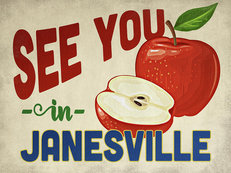 Janesville Wisconsin Apple - Vintage Digital Art by Flo Karp
