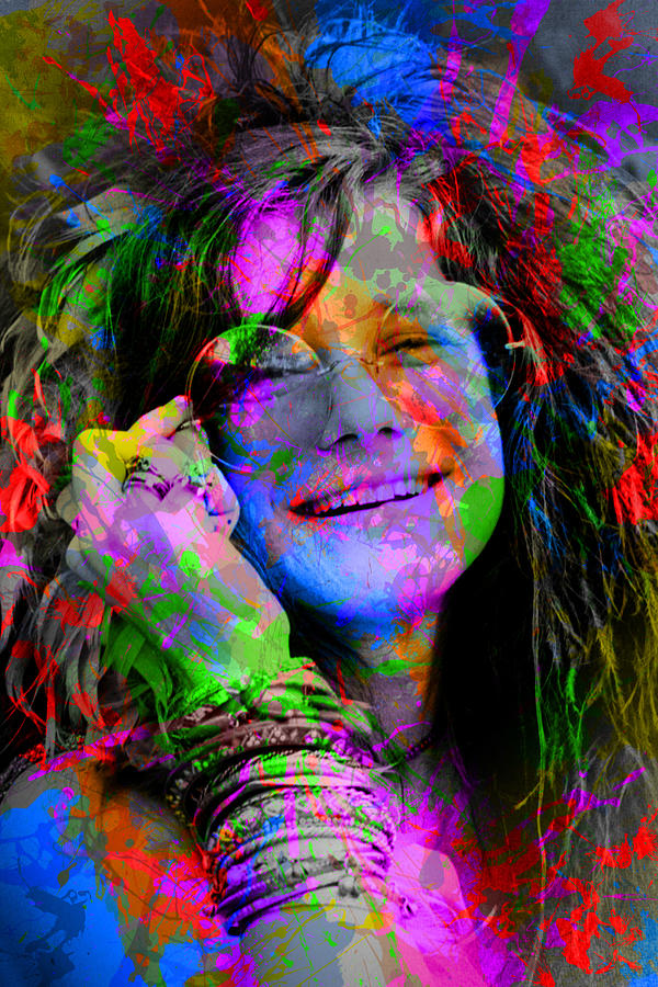 Janis Joplin Paint Splatter Colorful Portrait Mixed Media by Design ...