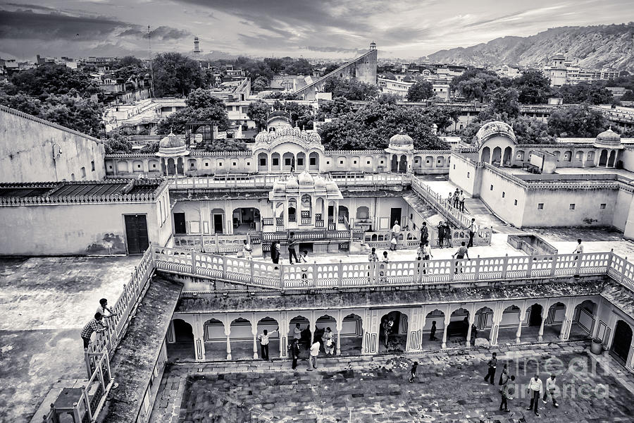 Black And White Photograph - Jantar Mantar observatory are seen in this aerial image of Jaipur Pink city - Rajasth Jaipur by Stefano Senise
