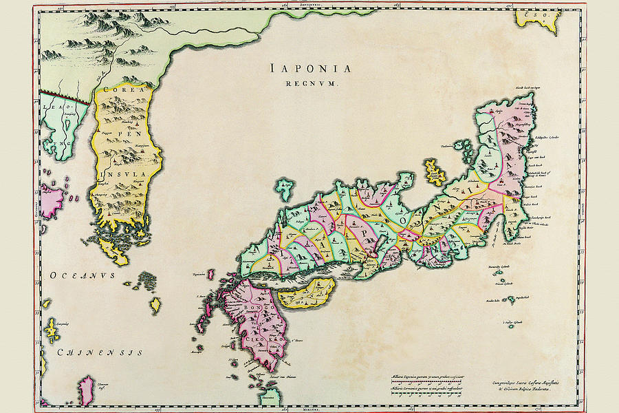 Map Drawing - Japan and Korea by Joan Blaeu