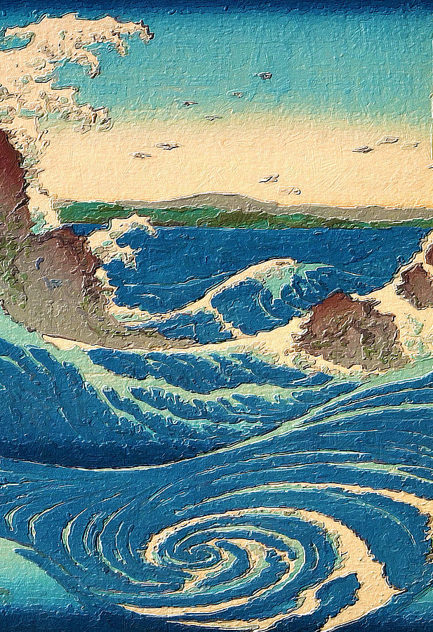 Japan Japanese Print Water Waves Ocean Beach Painting by Tony Rubino