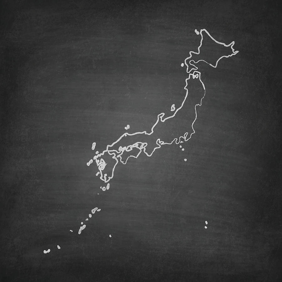 Japan Map on Blackboard - Chalkboard Drawing by Bgblue