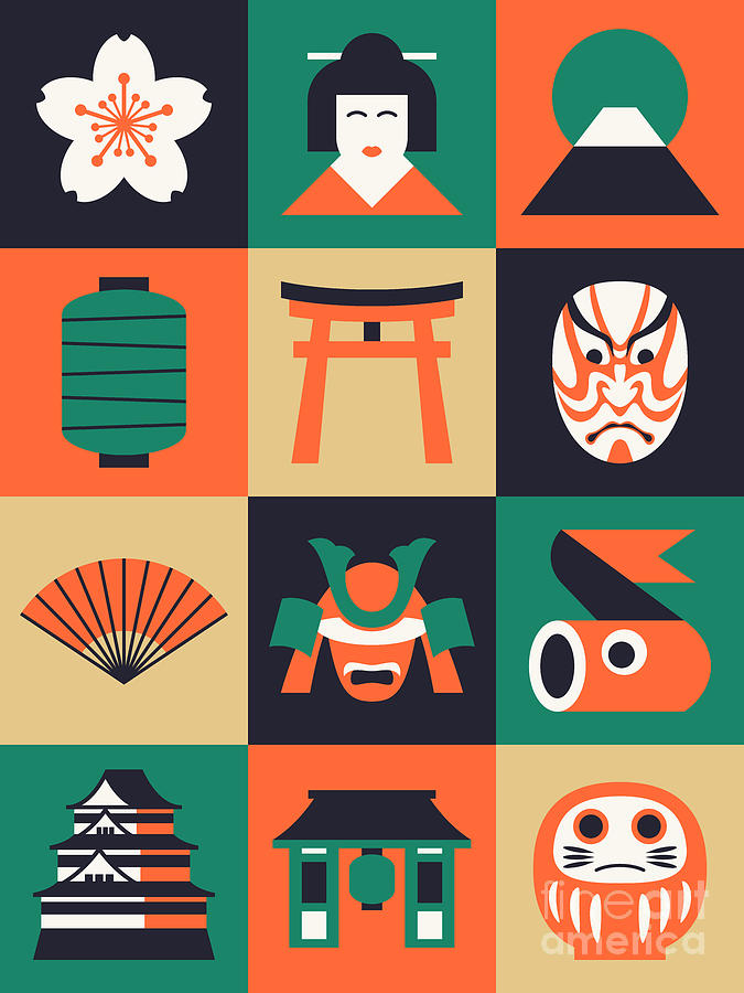 Japan Pattern - Kabuki Digital Art by Organic Synthesis Japan Pattern - Kabuki Digital Art by Organic Synthesis