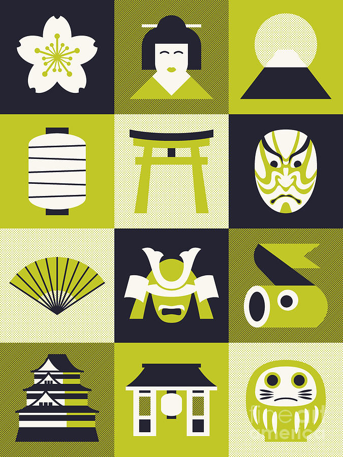 Castle Digital Art - Japan Pattern - Mono Lime by Organic Synthesis