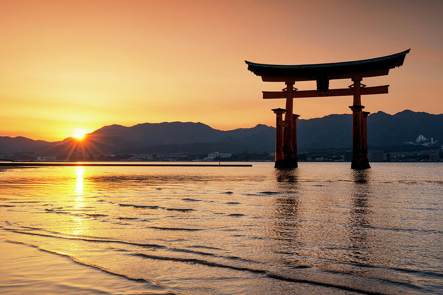 Japan Rising Sun Collection - Sunset of Torii Gate in Miyajima V Photograph by Philippe HUGONNARD