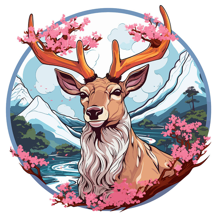 japanese sika deer in old anime style' Sticker | Spreadshirt