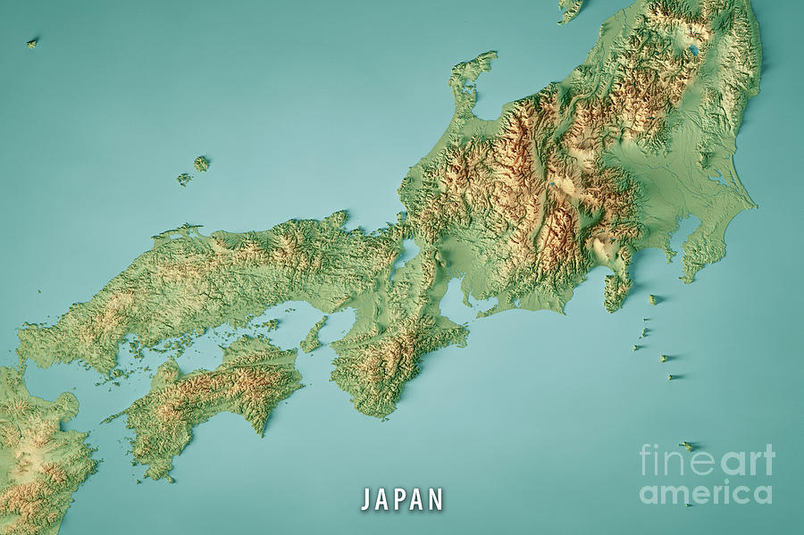 Japan Tokyo Hiroshima Topographic Map Horizontal 3d Render Color Digital Art By Frank Ramspott 1397