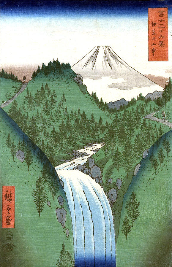 Waterfall Digital Art - Japan, Waterfall and Izu Mountain by Long Shot