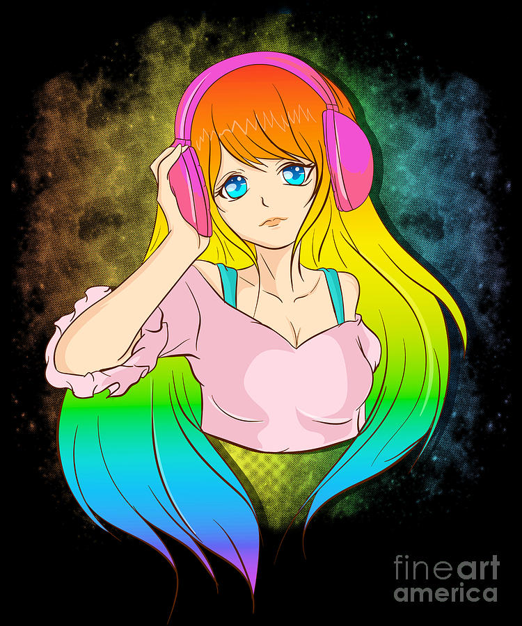 Japanese Anime Girl Rainbow Punk Kawaii Manga Digital Art by The Perfect  Presents - Pixels