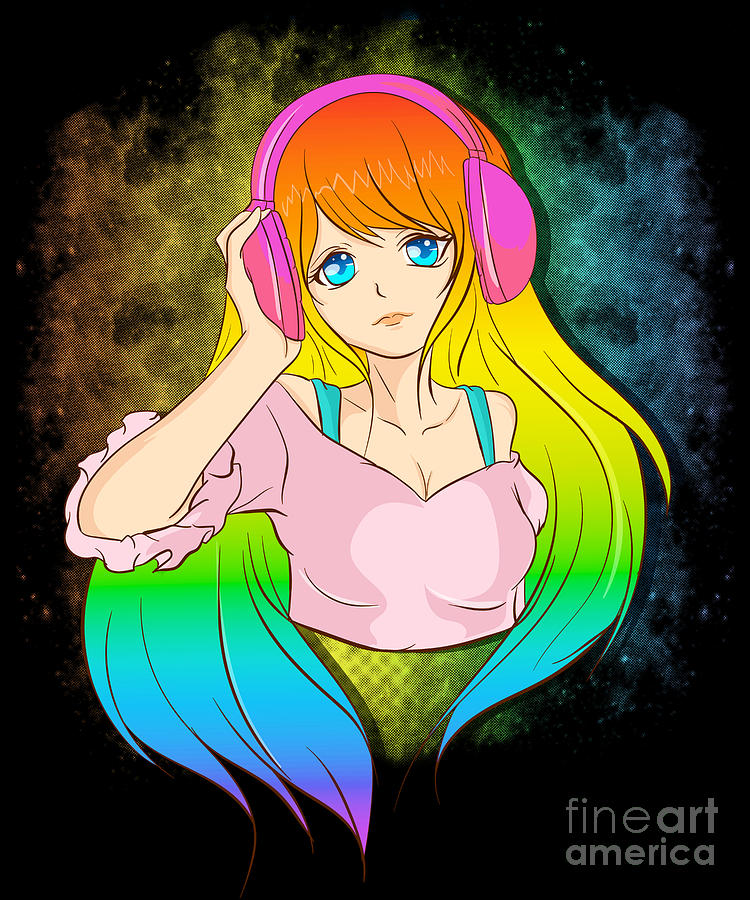 Kawaii Anime Egirl Rainbow colored hair - Anime Girl - Posters and Art  Prints | TeePublic