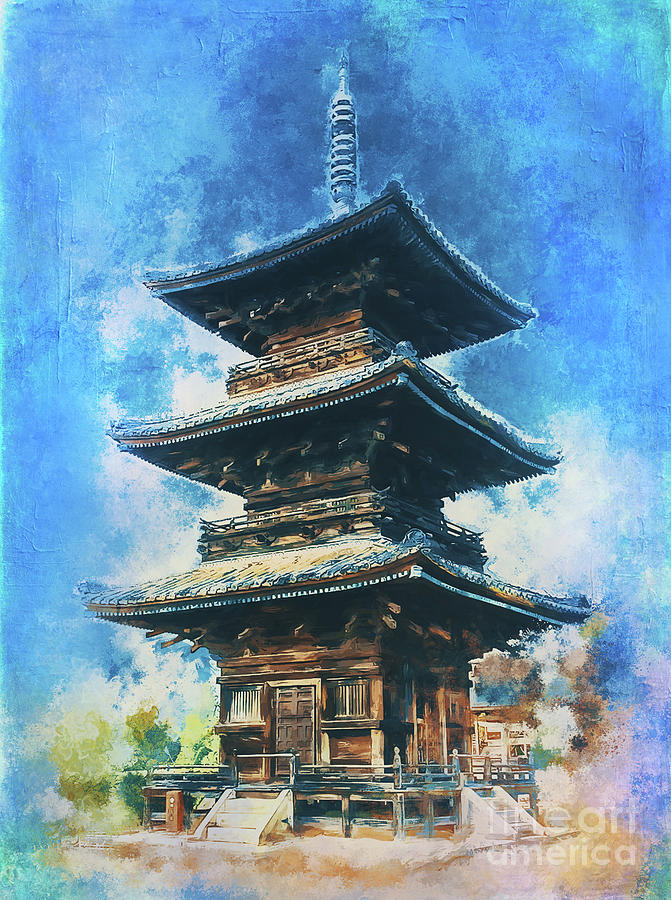 Japanese architecture. Digital Art by Andrzej Szczerski