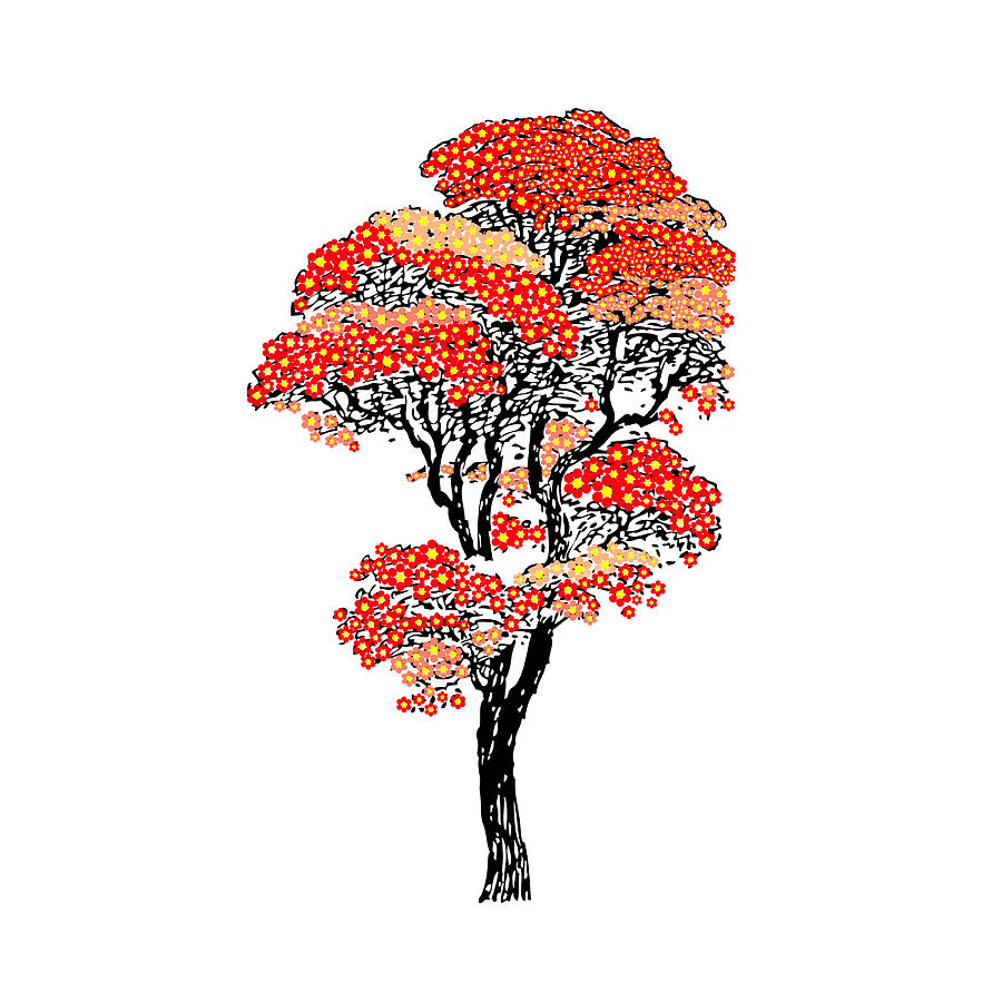 Japanese Autumn Tree Painting by Bob Pardue