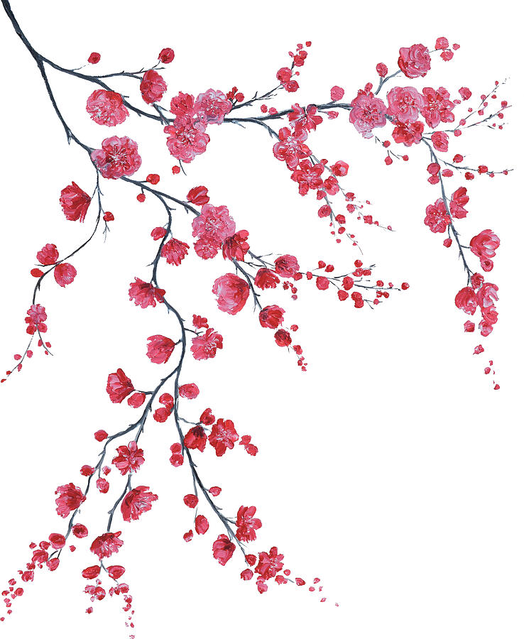 Japanese cherry blossom branch Painting by Jan Matson