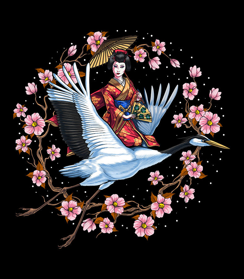 Japanese Cranes in Spring Sweatshirt Cranes and Flowers 