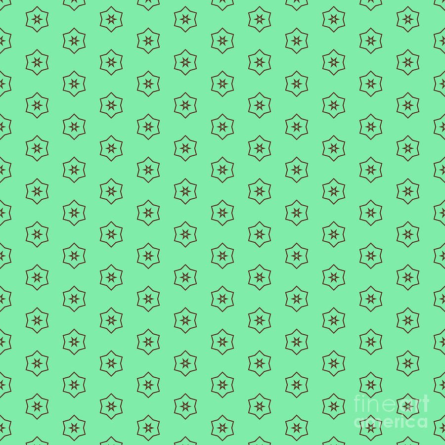 Japanese Cubic Flower Pattern In Mint Green And Chocolate Brown n.0638 Painting by Holy Rock Design