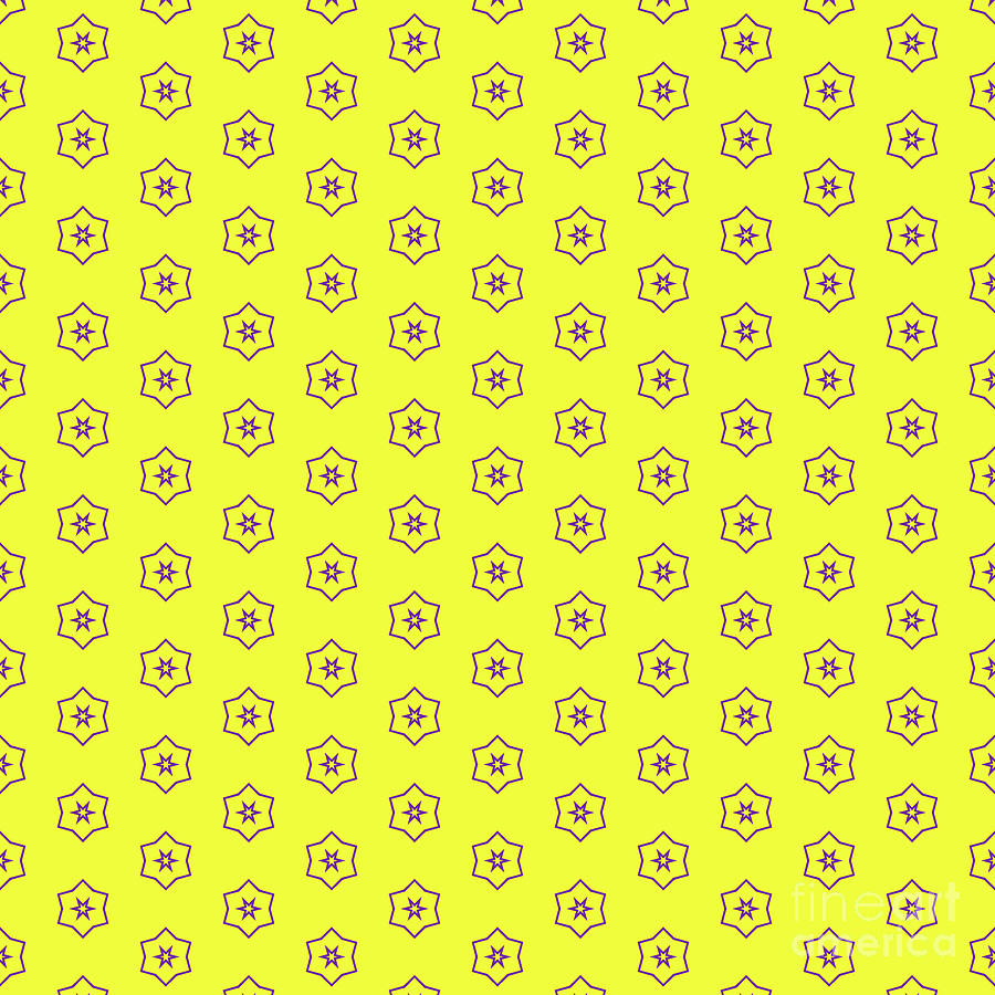 Japanese Cubic Flower Pattern In Sunny Yellow And Iris Purple n.1049 Painting by Holy Rock Design