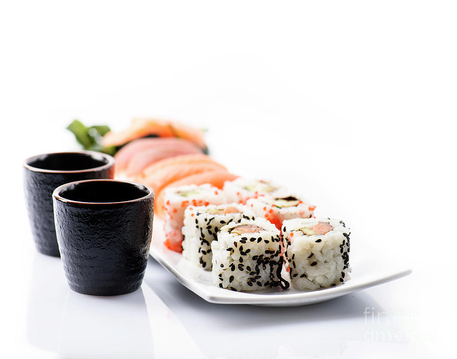 Salmon Photograph - Japanese cuisine. Sushi in plate by Jelena Jovanovic