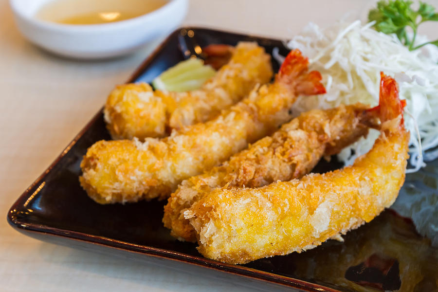 Japanese Cuisine - Tempura Shrimps (Deep Fried Shrimps). Photograph by Amnachphoto