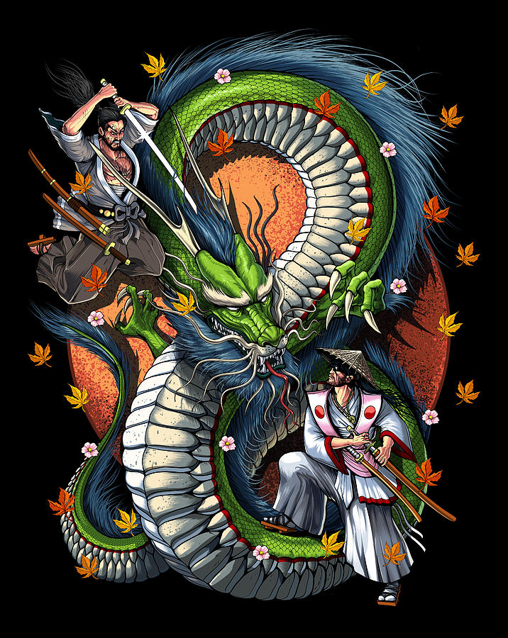 japanese art samurai dragon
