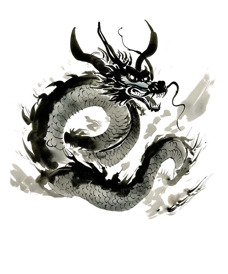 Japanese Dragon Sumie Mythology Folklore Digital Art by Kizmethat ...